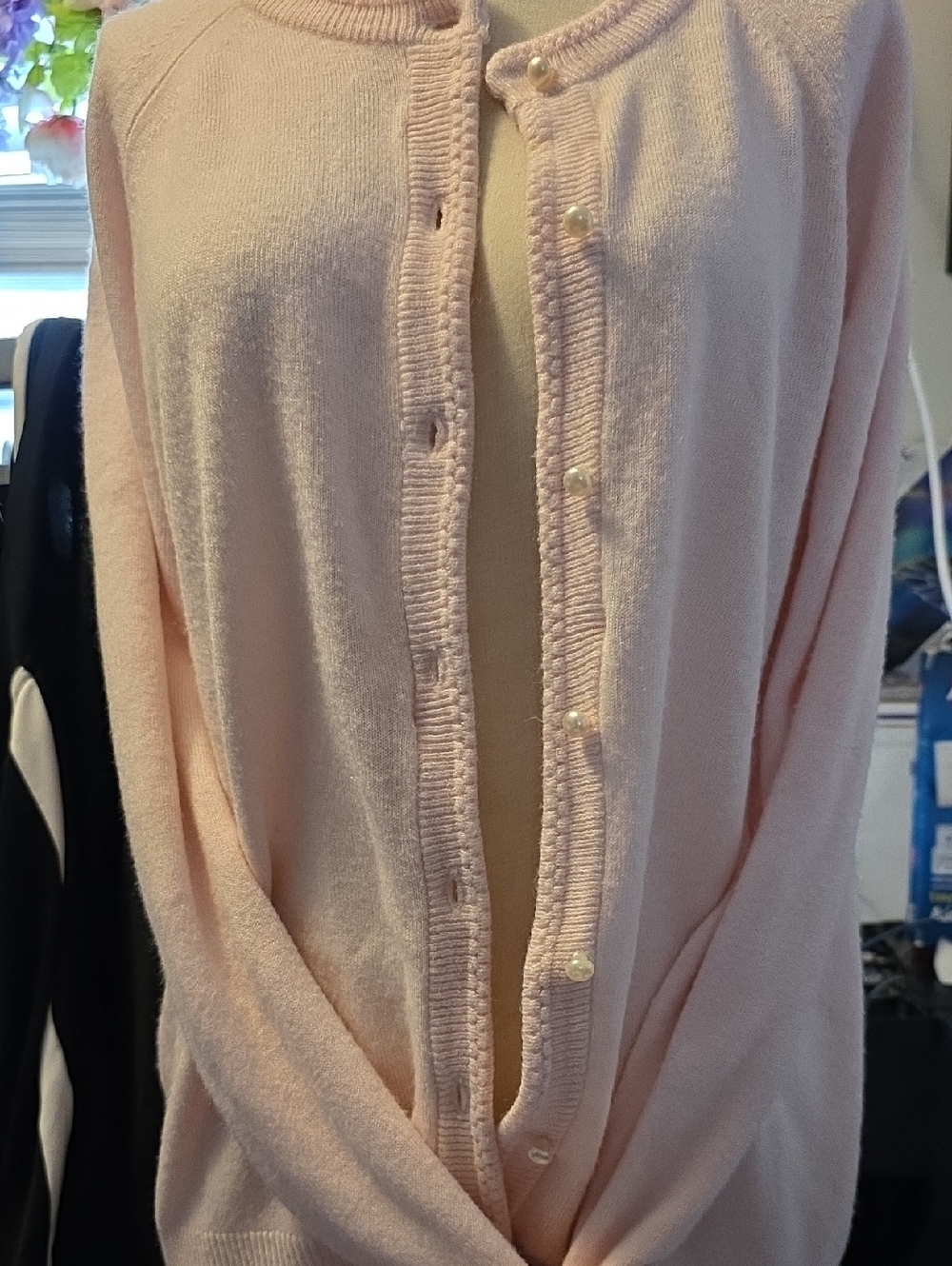 Small Karen Scott Soft Pale Pink Pearl-Button Cardigan